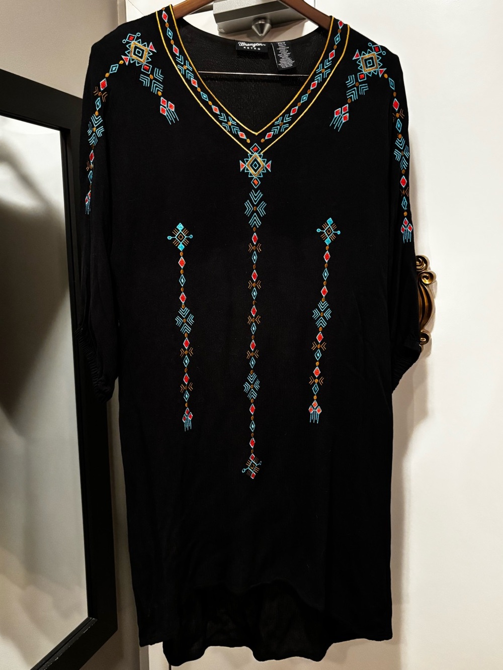 Wrangler Retro Women's Aztec Embroidered Half-Sleeve Dress | Small | 🐴🌵🤎✨